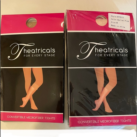NEW 4 Pairs THEATRICALS Convertible Microfiber Tights 3 pink / 1 Suntan sz M - Picture 3 of 14